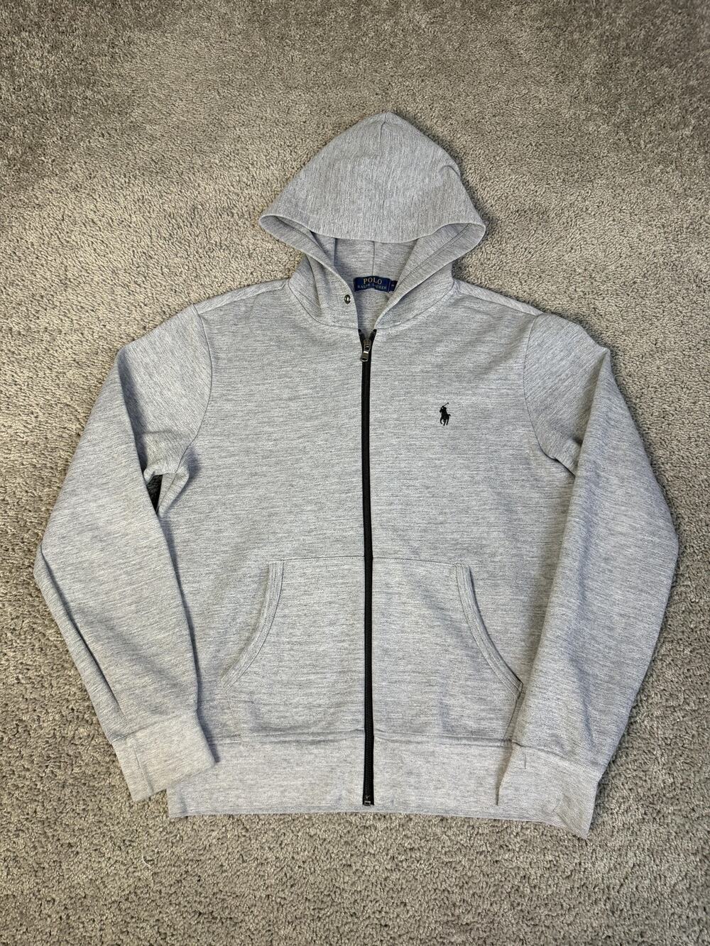 Polo Ralph Lauren Hoodie Mens M Gray Full Zip Hooded Pockets Embroidered Logo